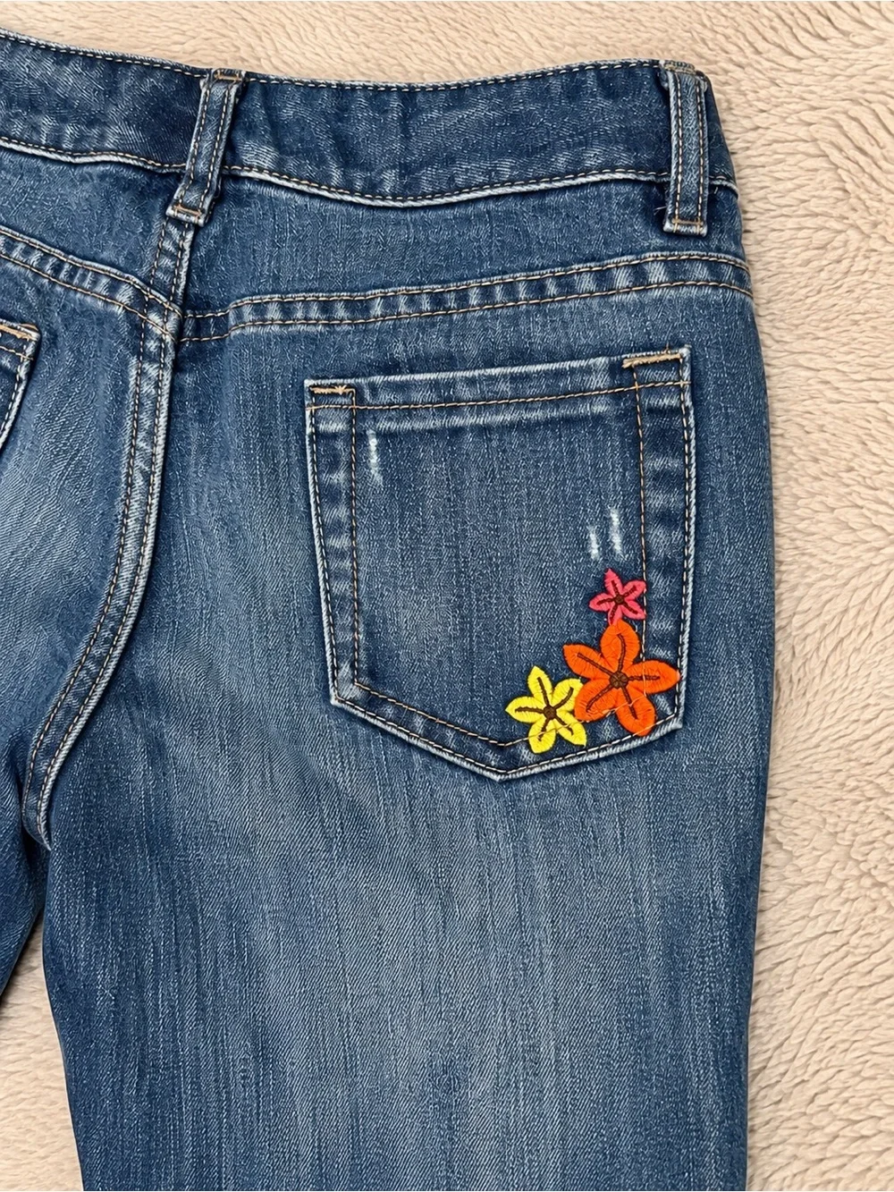 Old Navy Girls 14 Embroidered Denim Capri Jeans Adjustable Waist Y2K